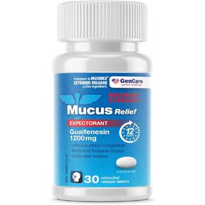 GenCare - Mucus Relief Guaifenesin Maximum Strength 1200mg (30 Tablets) Extended Release Expectorant for Chest Congestion & Cough - Thins Mucus for 12 Hours - Compare to Generic Max Strength
