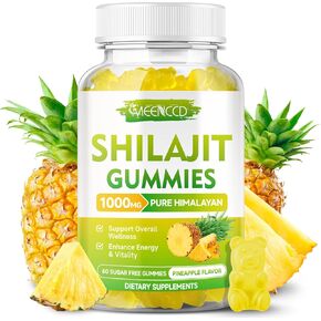 Shilajit Gummies 1000mg, Pure Himalayan Shilajit Gummies for Men & Women - 85+ Trace Minerals & Fulvic Acid, Providing Energy & Vitality, Sugar-Free, Vegan & Non-GMO, Pineapple Flavor, 60 Count