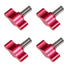 4Pcs 1/4"-20 x 1/2" Thumb Screw, Stainless Steel Standard/Coarse Thread Thumbscrew, Red Aluminum Tee Wing Knob