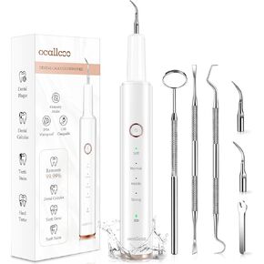 Plaque Remover for Teeth, Electric Tooth Cleaner Tartar Remover for Teeth with LED Light,4 Modes Rechargeable Teeth Cleaning Kit with Dental Tools, 2 Replaceable Heads (White A)