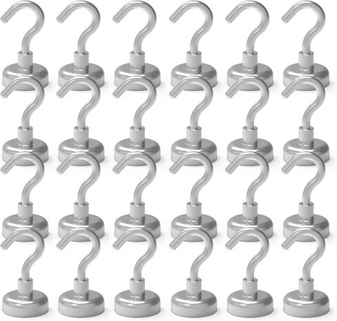 خطافات مغناطيسية سوداء من THCMagorilla، خطافات مغناطيسية قوية من النيوديميوم النادرة لمفاتيح الشواء والثلاجة والثلاجة والسبورة البيضاء والمطبخ ومعطف معلق داخلي ومكتب 22 رطل أسود، حزمة من 24 قطعة in Kuwait