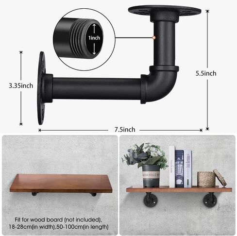 Industrial DIY Pipe Shelf Brackets,Vintage Black Iron Wall Mount Pipe Shelving Bracket, Rustic Home Pipe Shelf, 12 Pack in Saudi Arabia