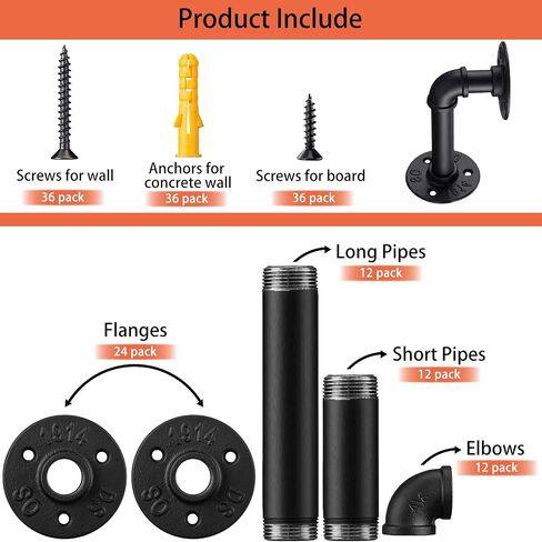 Industrial DIY Pipe Shelf Brackets,Vintage Black Iron Wall Mount Pipe Shelving Bracket, Rustic Home Pipe Shelf, 12 Pack in Saudi Arabia