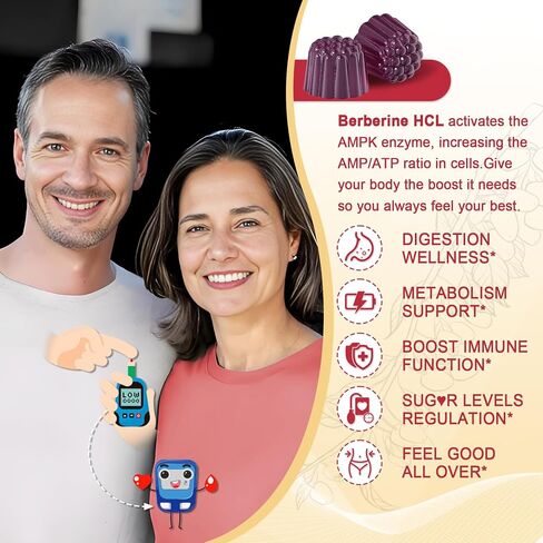 Berberine Supplement + 3g Inulin Prebiotic Fiber | Gummy Berberine 1500mg, Sugar Free | AMPK & GLP-1 Activator with Berberine HCL, B1 B3 B6 for Energy and Metabolism, Digestive & Immune Support, 1Pack in Saudi Arabia
