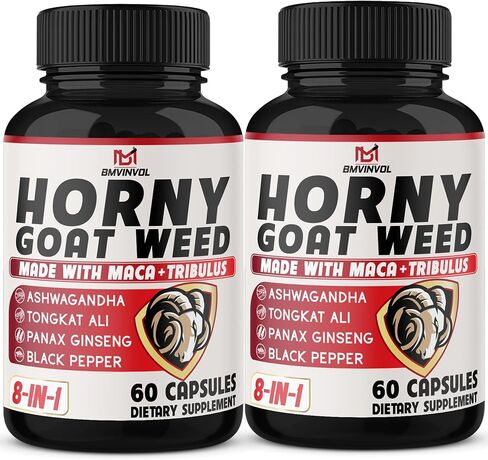 BMVINVOL (2 Packs) Horny Goat Weed Capsules with Panax Ginseng, Tribulus, Ashwagandha, Maca, Tongkat Ali - 120 Capsules for 2 Month Supply in Saudi Arabia