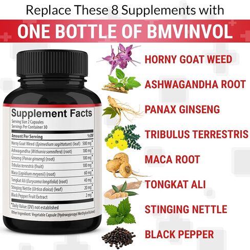 BMVINVOL (2 Packs) Horny Goat Weed Capsules with Panax Ginseng, Tribulus, Ashwagandha, Maca, Tongkat Ali - 120 Capsules for 2 Month Supply in Saudi Arabia