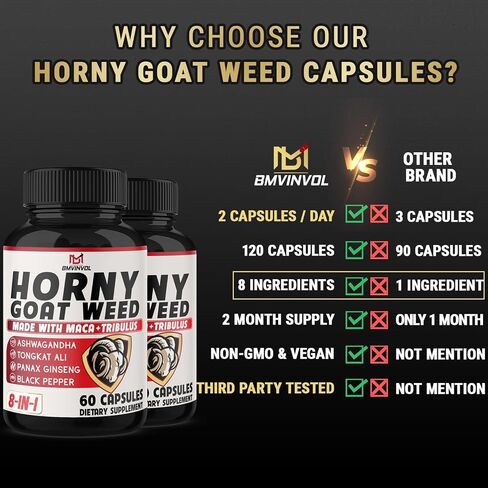 BMVINVOL (2 Packs) Horny Goat Weed Capsules with Panax Ginseng, Tribulus, Ashwagandha, Maca, Tongkat Ali - 120 Capsules for 2 Month Supply in Saudi Arabia