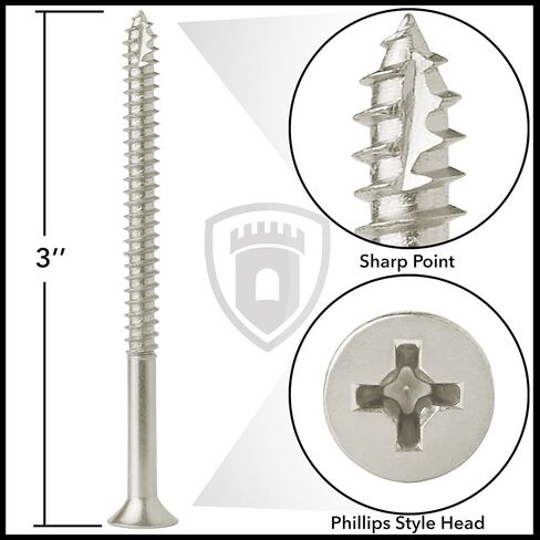 Cauldham Satin Nickel Wood Screws #9 x 3 Inch for Door Hinges - 25 Pack in Saudi Arabia
