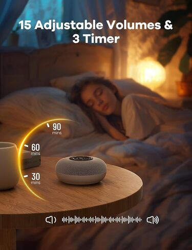آلة صوت محمولة للنوم للبالغين تعمل بالبطارية مع مكبر صوت بلوتوث وإضاءة ليلية 39 صوتًا مهدئًا و15 مستوى صوت و3 وظائف ذاكرة مؤقت لمكتب غرفة النوم in Kuwait