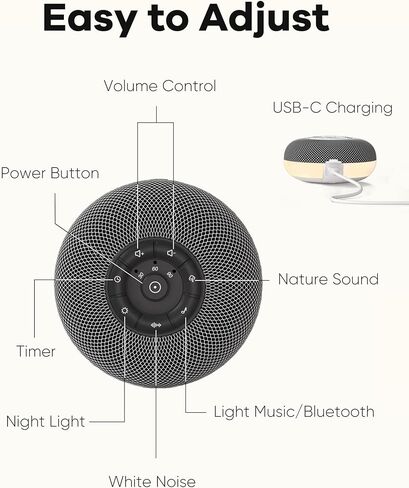 آلة صوت محمولة للنوم للبالغين تعمل بالبطارية مع مكبر صوت بلوتوث وإضاءة ليلية 39 صوتًا مهدئًا و15 مستوى صوت و3 وظائف ذاكرة مؤقت لمكتب غرفة النوم in Kuwait