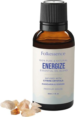 Folkulture Energize Essential Oil Blends, 100% Pure & Natural 1Fl. Oz. Mandarin & Ginger Premium Grade Blend with Citrine Crystals, Essential Oil Aromatherapy for Home Diffuser in Saudi Arabia
