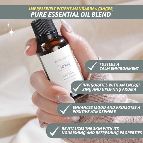 Folkulture Energize Essential Oil Blends, 100% Pure & Natural 1Fl. Oz. Mandarin & Ginger Premium Grade Blend with Citrine Crystals, Essential Oil Aromatherapy for Home Diffuser in Saudi Arabia