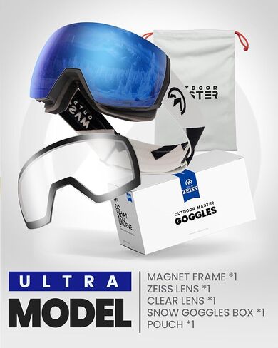 عدسة OutdoorMaster Ultra Ski Goggles من ZEISS، نظارات OTG على الجليد ذات رؤية واسعة مضادة للضباب، عدسة قابلة للتبديل، نظارات ثلجية in Saudi Arabia