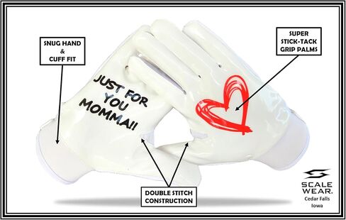 Just for You Momma Football Receiver Gloves - Black, White, Battle College Lineman, Football Gloves, Adult, Youth, Men’s, Small to XXL Sizes in Kuwait