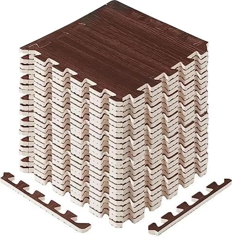Yes4All 12,24,36 SQ.FT Wood Grain Puzzle Exercise Mat Protective Flooring, EVA Interlocking Foam Floor Tiles with Border for Home in Kuwait