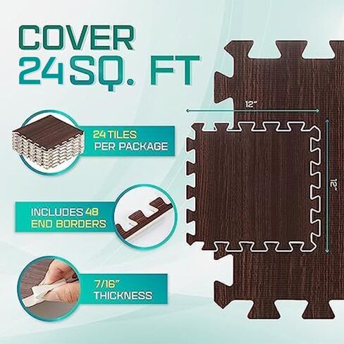Yes4All 12,24,36 SQ.FT Wood Grain Puzzle Exercise Mat Protective Flooring, EVA Interlocking Foam Floor Tiles with Border for Home in Kuwait