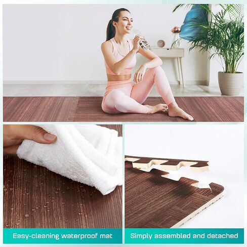 Yes4All 12,24,36 SQ.FT Wood Grain Puzzle Exercise Mat Protective Flooring, EVA Interlocking Foam Floor Tiles with Border for Home in Kuwait