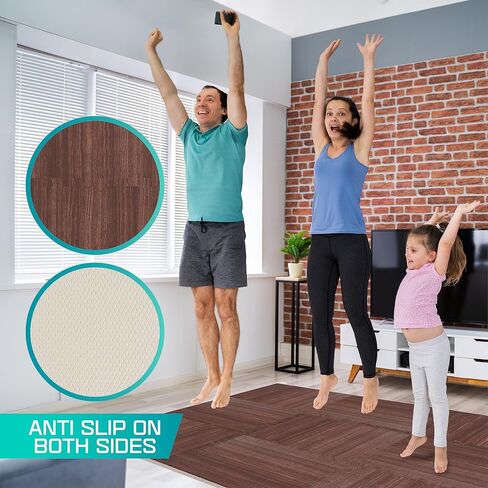 Yes4All 12,24,36 SQ.FT Wood Grain Puzzle Exercise Mat Protective Flooring, EVA Interlocking Foam Floor Tiles with Border for Home in Kuwait