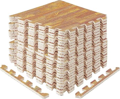 Yes4All 12,24,36 SQ.FT Wood Grain Puzzle Exercise Mat Protective Flooring, EVA Interlocking Foam Floor Tiles with Border for Home in Kuwait