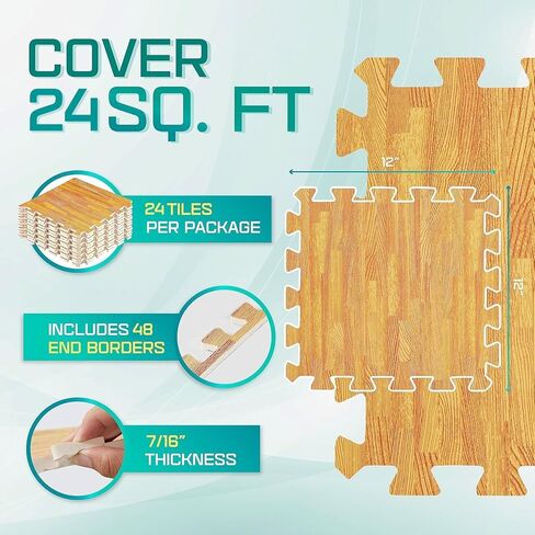Yes4All 12,24,36 SQ.FT Wood Grain Puzzle Exercise Mat Protective Flooring, EVA Interlocking Foam Floor Tiles with Border for Home in Kuwait