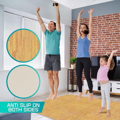 Yes4All 12,24,36 SQ.FT Wood Grain Puzzle Exercise Mat Protective Flooring, EVA Interlocking Foam Floor Tiles with Border for Home in Kuwait