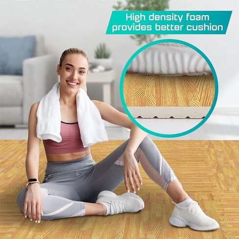 Yes4All 12,24,36 SQ.FT Wood Grain Puzzle Exercise Mat Protective Flooring, EVA Interlocking Foam Floor Tiles with Border for Home in Kuwait