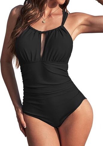 AI'MAGE One Piece Swimsuits for Women Bathing Suits Tummy Control Vintage Slimming Ruched Padded Tie Back Swimwear S-XXL in Saudi Arabia