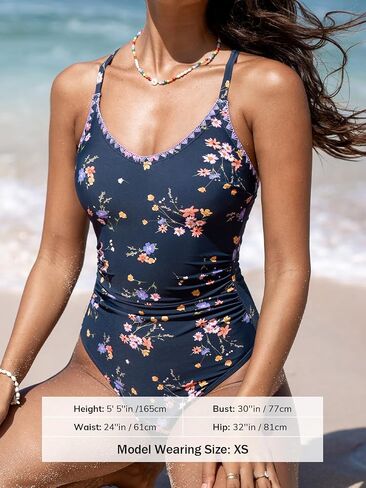 CUPSHE Women's One Piece Swimsuit Bathing Suit Scoop Neck Back Tie Shell Stitch Ruched Swimwear in Kuwait
