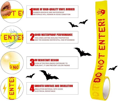 Halloween Decorations Caution Tape, Do Not Enter Yellow Scary Caution Tape Roll, Halloween Caution Tape Indoor Barricade Safety, Outdoor Halloween Party Decorations for Door, Danger Areas(4.8CM*25M) in Saudi Arabia