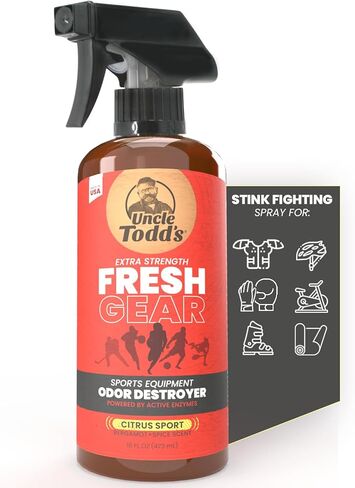 Uncle Todd's Fresh Gear Sports Equipment Odor Eliminator Spray - Extra Strength Enzyme-Powered Deodorizer for Football, Hockey, Gym Bags, and Athletic Gear - Citrus Sport Scent - 16oz in Saudi Arabia