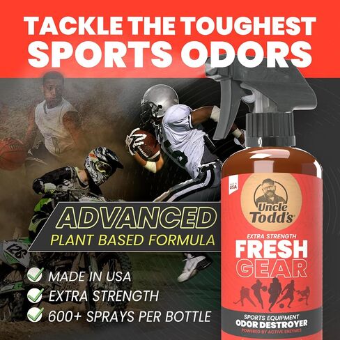 Uncle Todd's Fresh Gear Sports Equipment Odor Eliminator Spray - Extra Strength Enzyme-Powered Deodorizer for Football, Hockey, Gym Bags, and Athletic Gear - Citrus Sport Scent - 16oz in Saudi Arabia