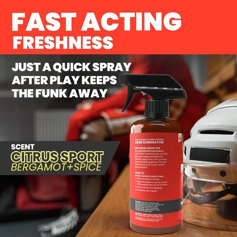 Uncle Todd's Fresh Gear Sports Equipment Odor Eliminator Spray - Extra Strength Enzyme-Powered Deodorizer for Football, Hockey, Gym Bags, and Athletic Gear - Citrus Sport Scent - 16oz in Saudi Arabia