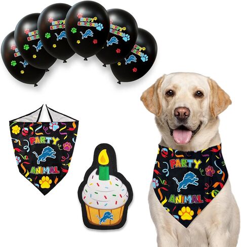 NFL Detroit Lions Dog Birthday Party Set 8pcs with 1 Football Bandana Small/Medium, 1 Birthday Cake Toy & 6 B-Day Balloons, Dog Birthday Set, Costume, Fun Doggie Party Accesories in Saudi Arabia