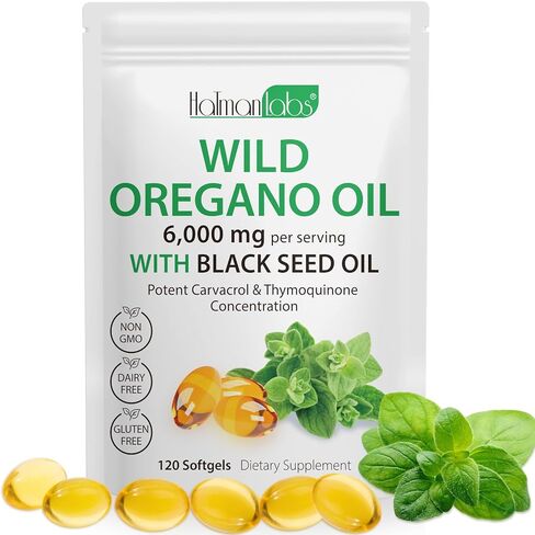 Oil of Oregano with Black Seed Oil,6000mg Oregano Oil Capsules Organic,Oil of Oregano Supplement Capsules,Oil of Oregano Capsules,Natural Antioxidants,120 Softgels in Saudi Arabia