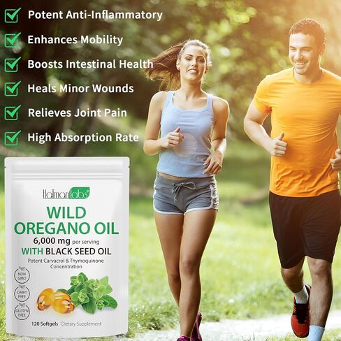 Oil of Oregano with Black Seed Oil,6000mg Oregano Oil Capsules Organic,Oil of Oregano Supplement Capsules,Oil of Oregano Capsules,Natural Antioxidants,120 Softgels in Saudi Arabia