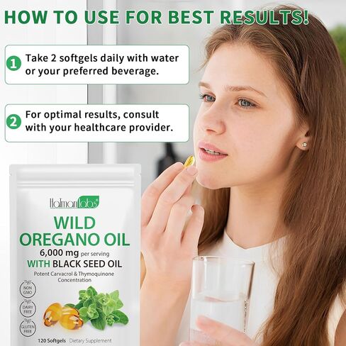 Oil of Oregano with Black Seed Oil,6000mg Oregano Oil Capsules Organic,Oil of Oregano Supplement Capsules,Oil of Oregano Capsules,Natural Antioxidants,120 Softgels in Saudi Arabia