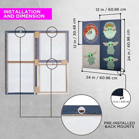 POP Creations Baby Yoda Large Wall Art | 3-Piece The Mandalorian, The Various Style Grogu Pictures Canvas Art | Premium 24x24 Star Wars Stretched Canvas Wall Art in Saudi Arabia