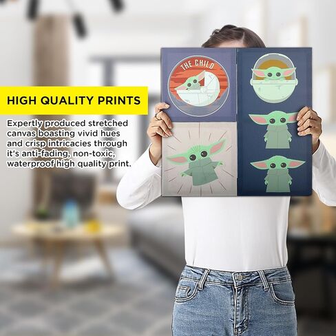 POP Creations Baby Yoda Large Wall Art | 3-Piece The Mandalorian, The Various Style Grogu Pictures Canvas Art | Premium 24x24 Star Wars Stretched Canvas Wall Art in Saudi Arabia