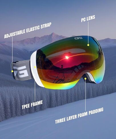 Ski Goggles 100% UV Protection Frameless Snowboard Goggles for Men,Women,Adults in Kuwait