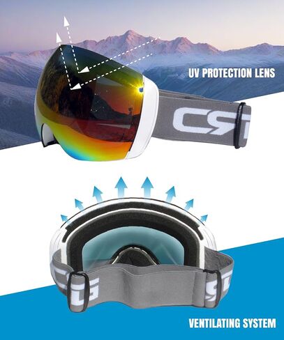 Ski Goggles 100% UV Protection Frameless Snowboard Goggles for Men,Women,Adults in Kuwait
