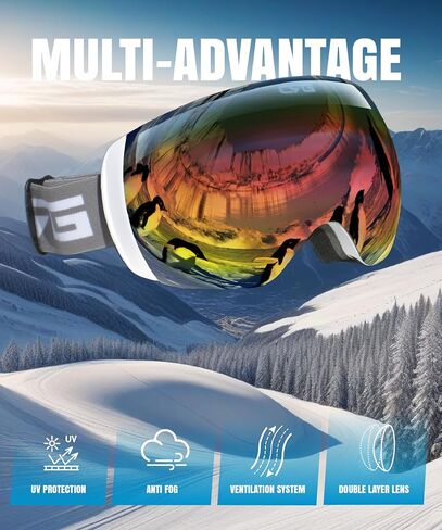 Ski Goggles 100% UV Protection Frameless Snowboard Goggles for Men,Women,Adults in Kuwait