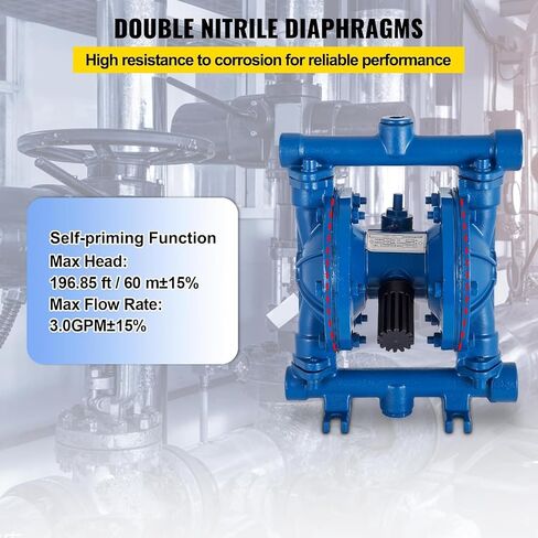 VEVOR Air-Operated Double Diaphragm Pump, 1/2 in Inlet & Outlet, Cast Iron Body, 3 GPM & Max 90 PSI, Nitrile Diaphragm Pneumatic Transfer Pump for Petroleum, Diesel, Oil & Low Viscosity Fluids in Saudi Arabia
