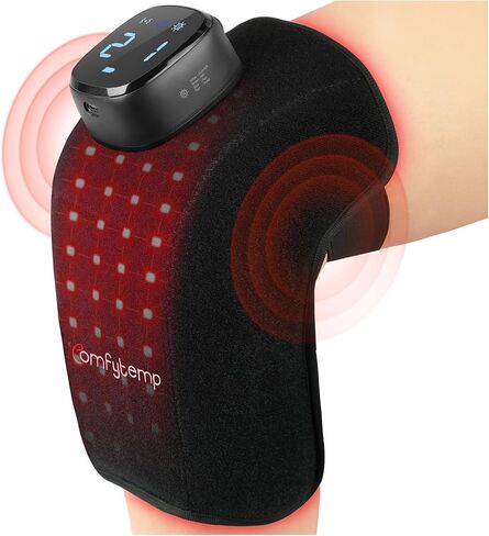 Comfytemp 3D Cordless Red Light Therapy Knee Brace, Wireless 5000mAh Rechargeable Vibration Knee Massager for Pain Relief, Portable APP Ergonomic Near Infrared Light Wrap for Knee Joint Muscle Relax in Saudi Arabia