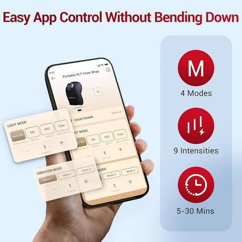دعامة ركبة للعلاج بالضوء الأحمر اللاسلكي ثلاثي الأبعاد من كومفيتيمب، مدلك ركبة اهتزاز لاسلكي قابل لإعادة الشحن بقدرة 5000 مللي أمبير في الساعة لتخفيف الألم، تطبيق محمول مريح بالقرب من غلاف ضوء الأشعة تحت الحمراء لاسترخاء عضلات مفصل الركبة in Kuwait