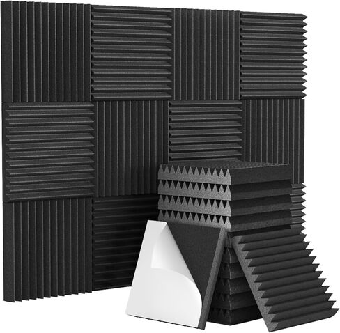 24 حزمة - 12 * 12 * 2 بوصة من ألواح الرغوة الصوتية ذاتية اللصق، ألواح صوت مصممة بشكل هرمي ثلاثي الأبعاد من TONOR لامتصاص الأصداء، توسيع سريع، رغاوي ممتصة للصوت مناسبة للمنزل والاستوديو، أسود in Kuwait