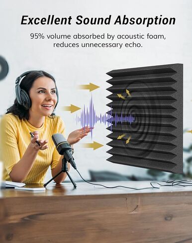24 حزمة - 12 * 12 * 2 بوصة من ألواح الرغوة الصوتية ذاتية اللصق، ألواح صوت مصممة بشكل هرمي ثلاثي الأبعاد من TONOR لامتصاص الأصداء، توسيع سريع، رغاوي ممتصة للصوت مناسبة للمنزل والاستوديو، أسود in Kuwait