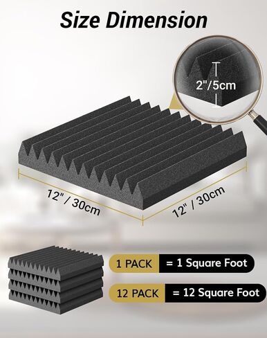 24 حزمة - 12 * 12 * 2 بوصة من ألواح الرغوة الصوتية ذاتية اللصق، ألواح صوت مصممة بشكل هرمي ثلاثي الأبعاد من TONOR لامتصاص الأصداء، توسيع سريع، رغاوي ممتصة للصوت مناسبة للمنزل والاستوديو، أسود in Kuwait