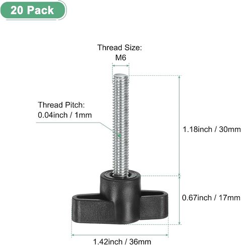 20-Pack Thumb Screws, M6x30mm Tee Wing Knobs, Carbon Steel T Handle Clamping Screw Knob for Woodworking/Machinery/Equipment, Metric Thread Thumbscrew [Black] in Kuwait