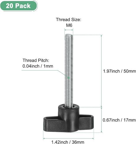 20-Pack Thumb Screws, M6x30mm Tee Wing Knobs, Carbon Steel T Handle Clamping Screw Knob for Woodworking/Machinery/Equipment, Metric Thread Thumbscrew [Black] in Kuwait