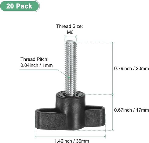 20-Pack Thumb Screws, M6x30mm Tee Wing Knobs, Carbon Steel T Handle Clamping Screw Knob for Woodworking/Machinery/Equipment, Metric Thread Thumbscrew [Black] in Kuwait